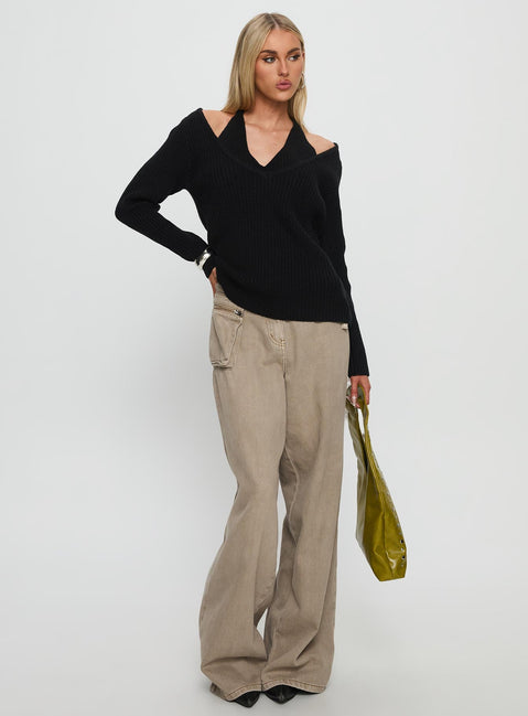 Sensibility Halter Detail Knit Sweater Black