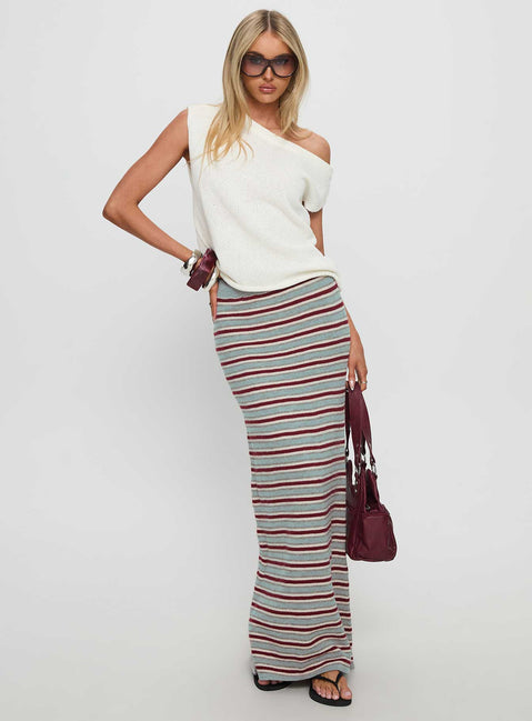   side view of model wearing Princess Polly On Air Knit Maxi Skirt Multi Stripe 
