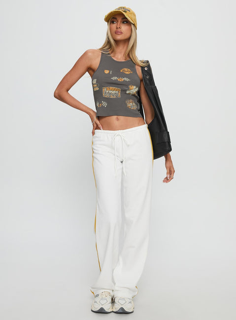 front view of model wearing Princess Polly Elation Low Rise Straight Leg Track Pant White Low Rise Pants 