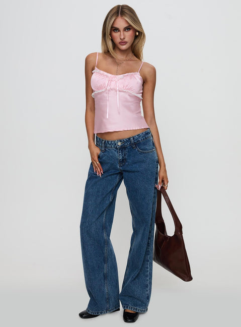 Zerah Lace Trim Satin Top Pink