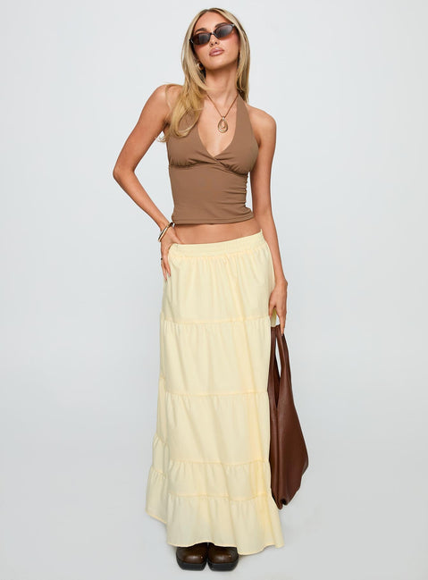   front view of model wearing Princess Polly Garden Party Maxi Skirt Lemon Maxi 