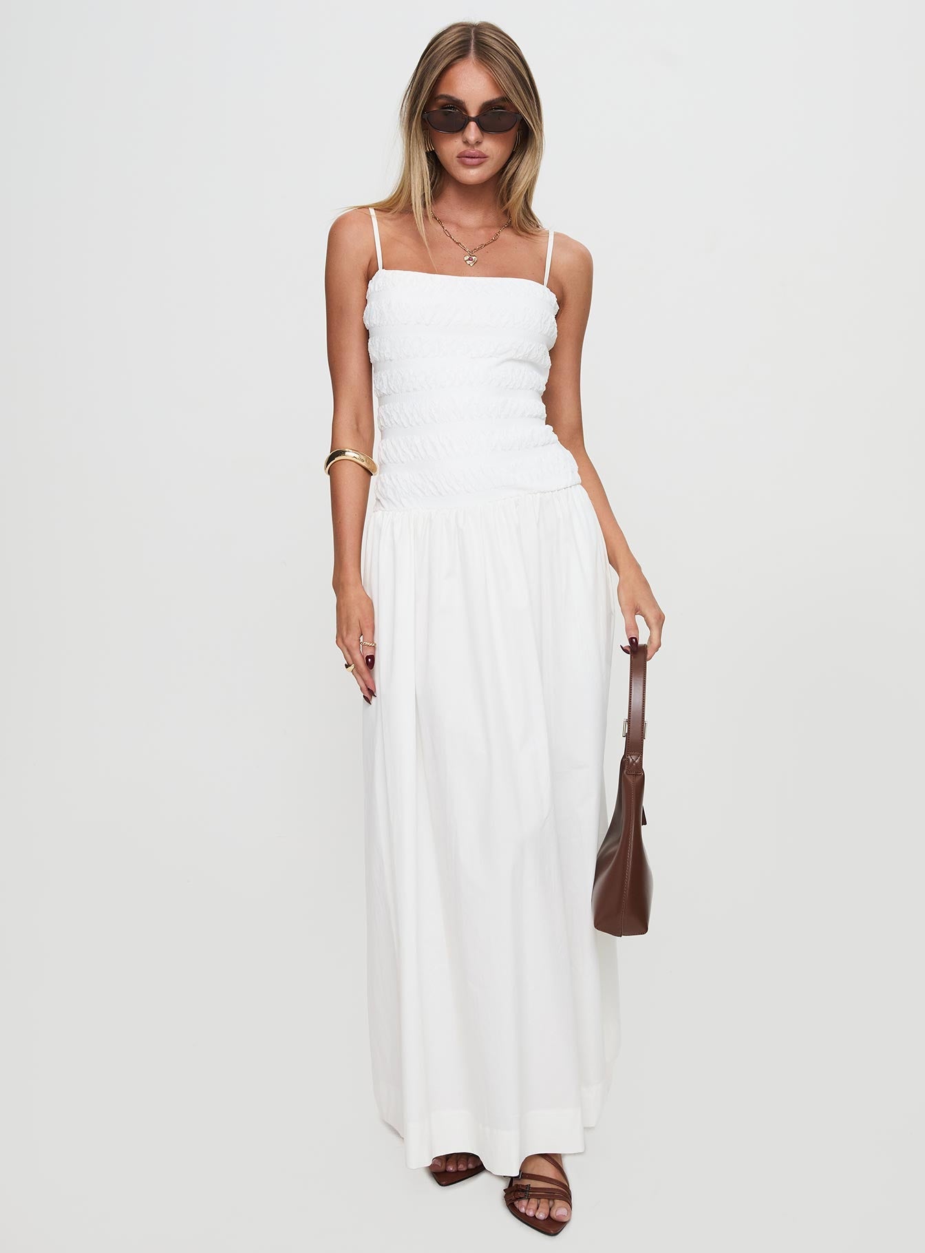 Sweetgum Shirred Maxi Dress White