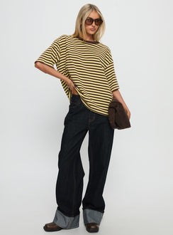 Settle Down Short Sleeve Top Yellow / Brown Stripe