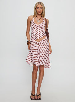   front view of model wearing Princess Polly Esmeray Midi Skirt Pink Stripe 