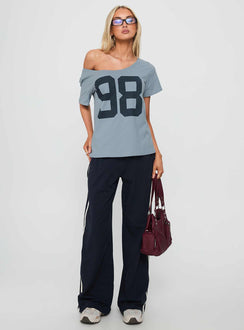 Stayback Wide Neck Graphic Top Blue