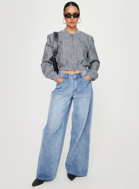 Faux leather bomber jacket High neckline, zip fastening, twin hip pockets, elasticated waistband and cuff Non-stretch material, fully lined 