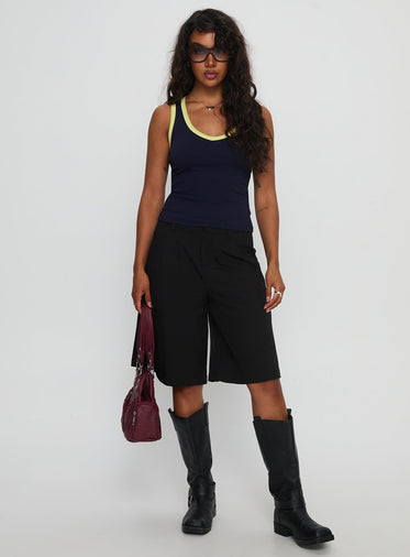 Elionne V Neck Contrast Top Navy / Yellow