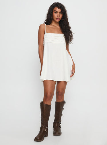 Every Breath Linen Shift Mini Dress White