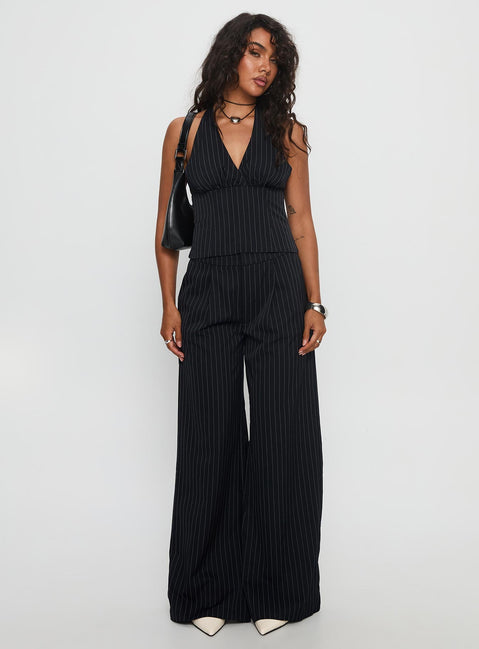 All She Wrote Halter Tailored Set Navy Stripe