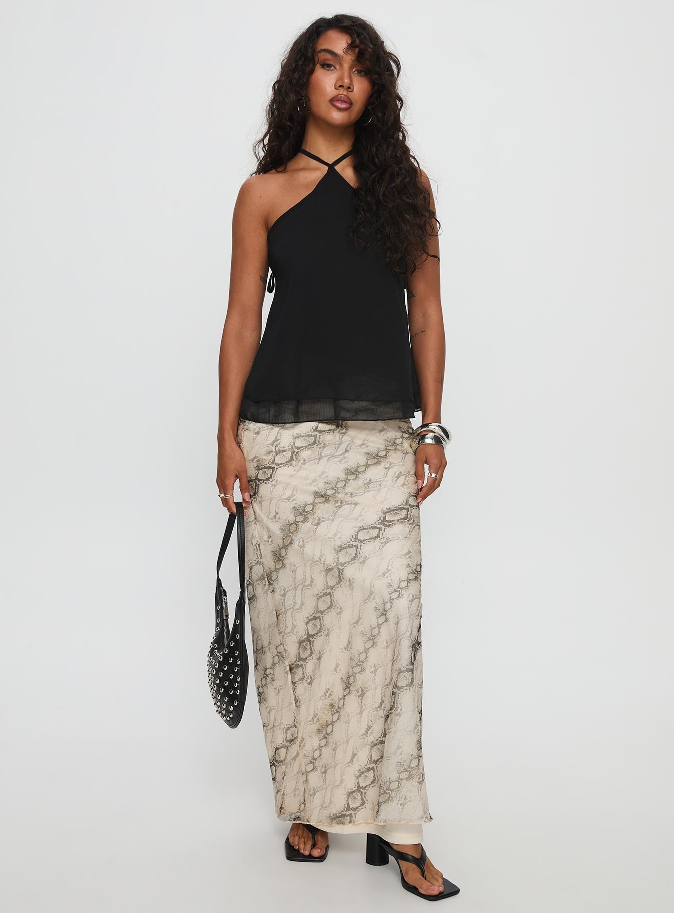   front view of model wearing Princess Polly Zerisa Maxi Skirt Multi Maxi 