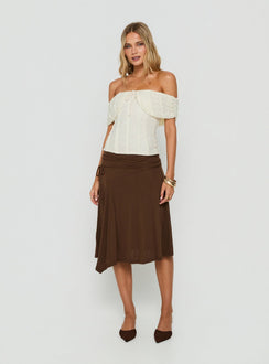 Joaney Tie Side Jersey Midi Skirt Chocolate