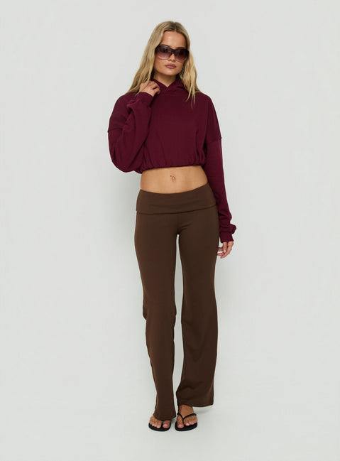 Styled Daily Define Foldover Waist Pants Brown in womens-regular-pants with high-rise front view of model wearing Princess Polly