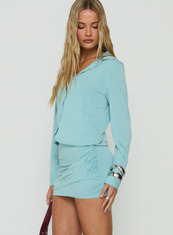 Eduarda Long Sleeve Button Down Mini Dress Blue