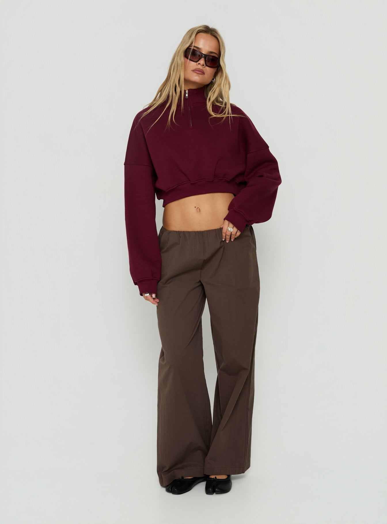 Astridd 3/4 Zip Cropped Jumper Cherry