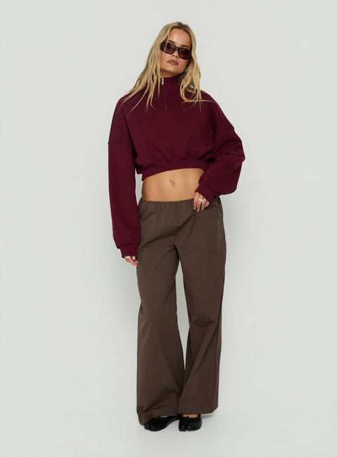 Astridd 3/4 Zip Cropped Jumper Cherry