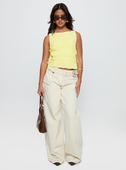Lavande Ruched Tie Side Top Yellow