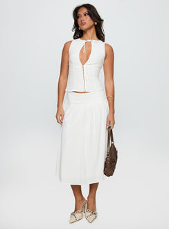   front view of model wearing Princess Polly Heart Of Gold Linen Blend Midi Skirt White Midi Skirts 