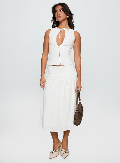   front view of model wearing Princess Polly Heart Of Gold Linen Blend Midi Skirt White Midi Skirts 