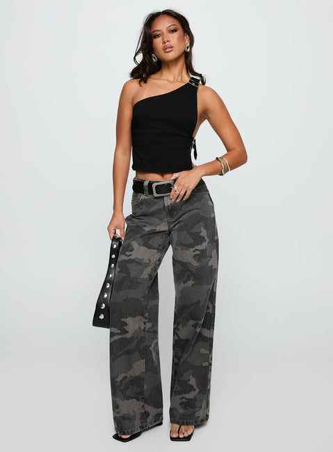 front view of model wearing Princess Polly Big Talk Baggy Jeans Grey Washed Cameo Mid Rise 