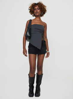 front view of model wearing Princess Polly Dessy Strapless Top Slate Sleeveless straight 