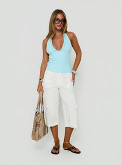 Designed with Alfonza Utility Capri White womens-regular-pants in mid-rise cargo style front view of model wearing Princess Polly