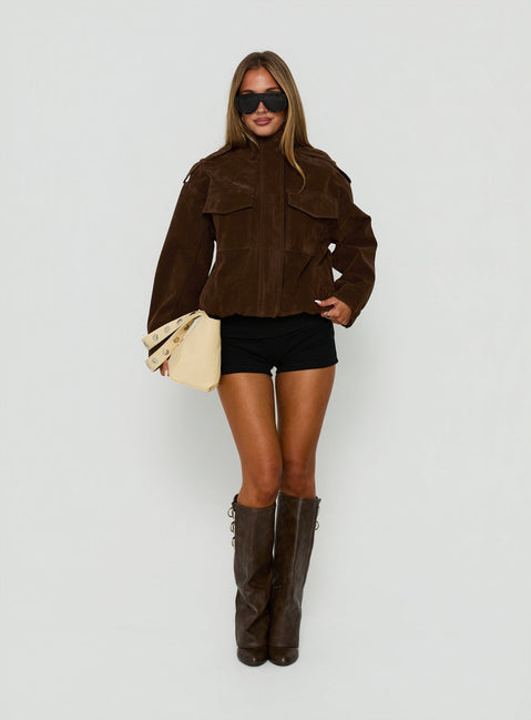 Double Life Funnel Neck Cargo Jacket Chocolate