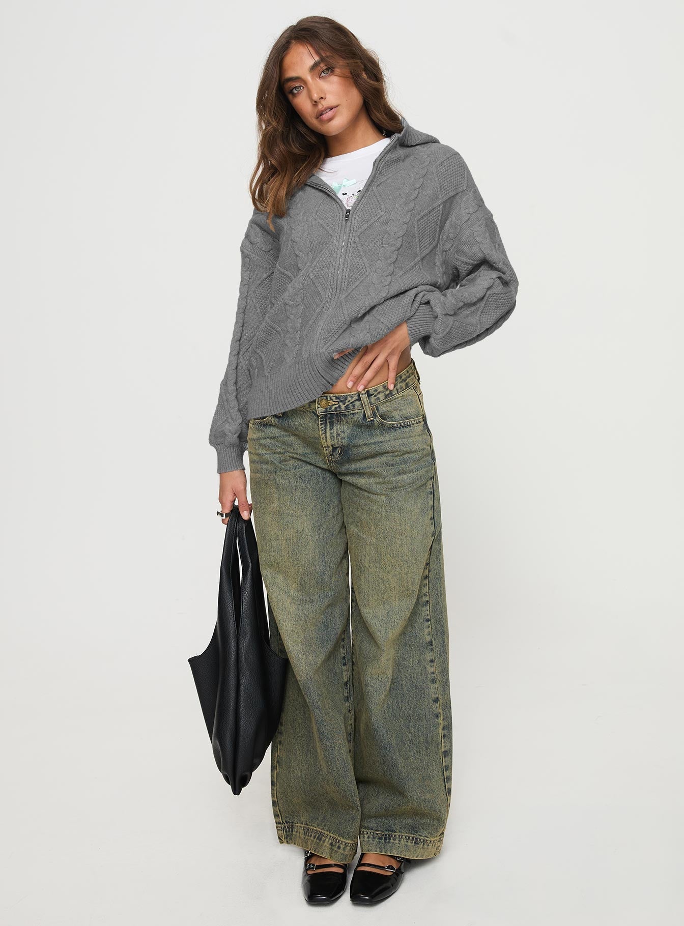 Zip up sweater Knit material, hooded style, exposed zip fastening, ribbed trim Good stretch, unlined 