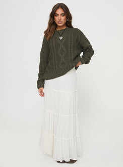 front view of model wearing Princess Polly Anaya Oversized Sweater Olive 