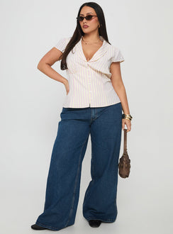 Ellis Island Collared Top Pink Stripe Curve