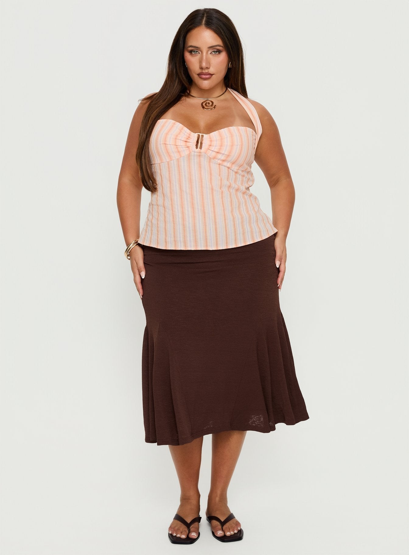 Isabetta Halter Top Orange Stripe Curve