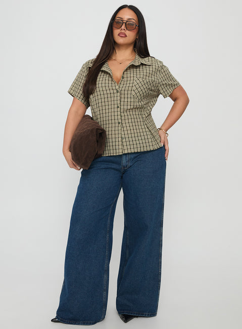 Alma Mater Top Green Check Curve