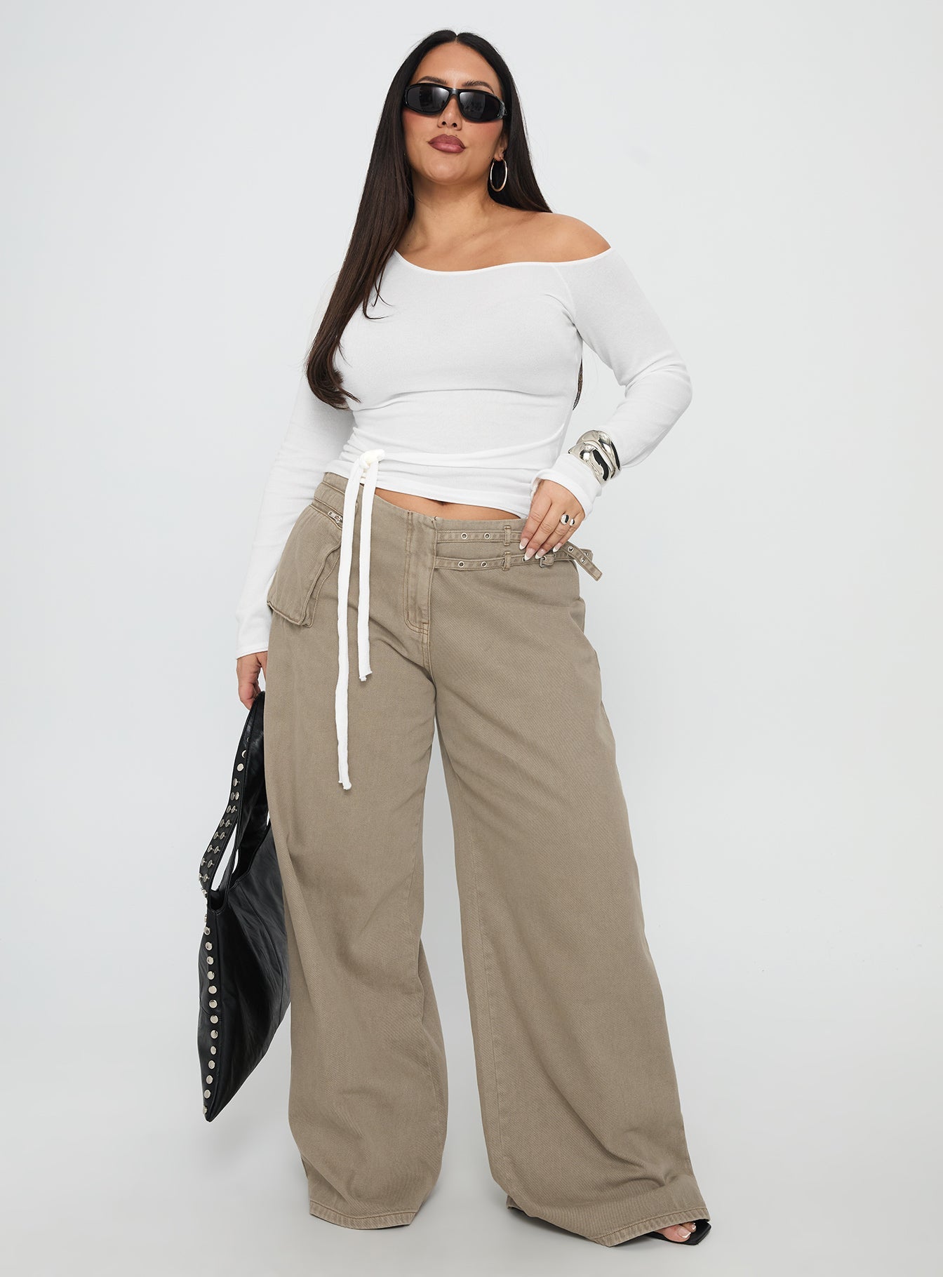 Kastor One Shoulder Long Sleeve Top White Curve