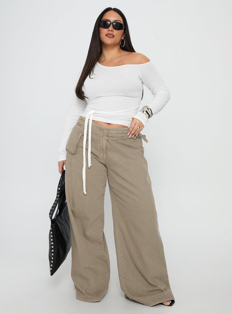 Kastor One Shoulder Long Sleeve Top White Curve