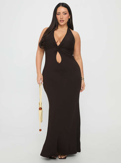No Hard Feelings Twist Maxi Dress Brown Curve