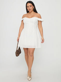 Rosebud Broderie Off The Shoulder Mini Dress White Curve