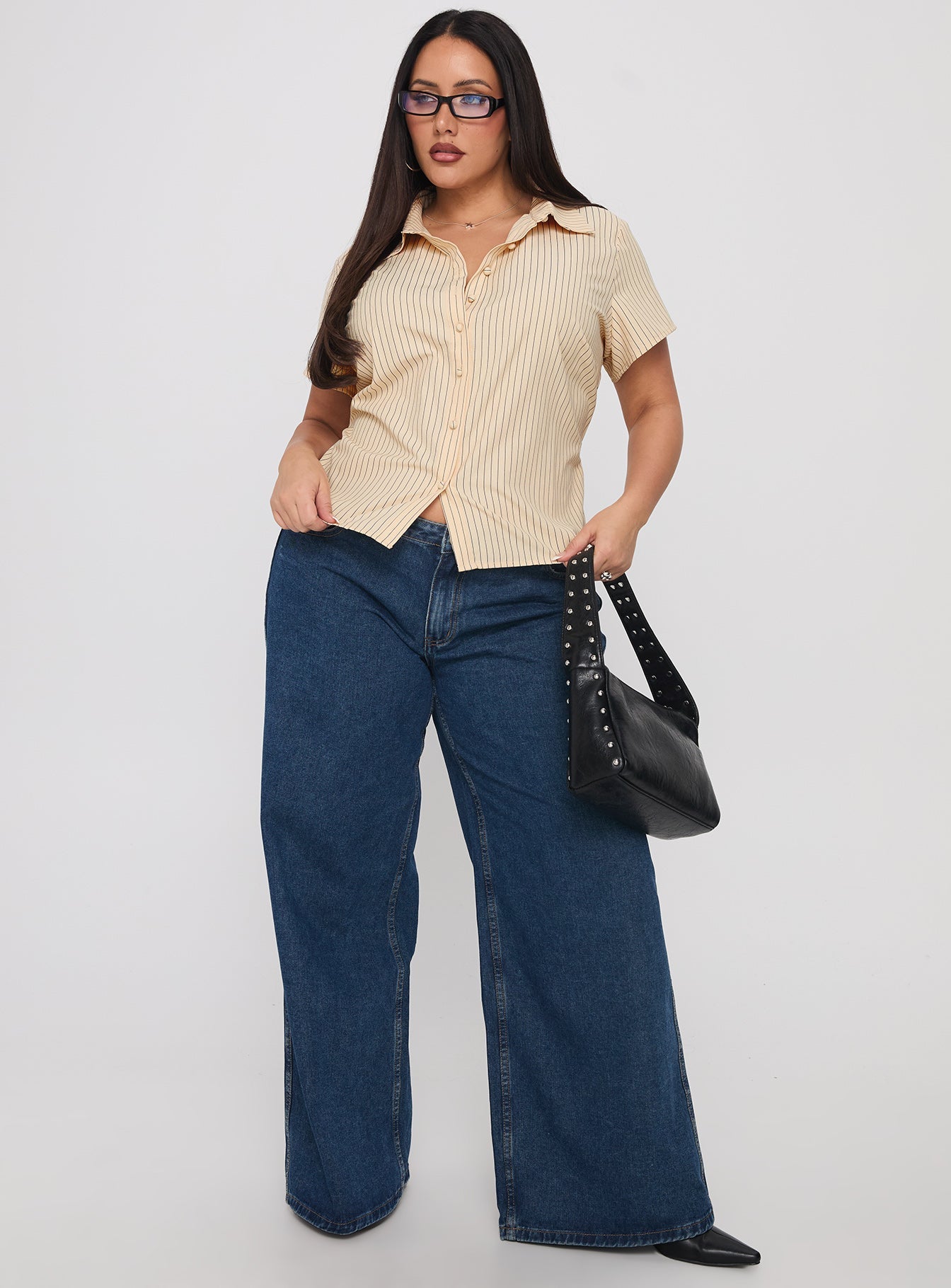 Lift Off Button Up Top Cream / Navy Stripe Curve