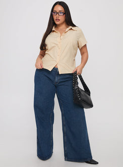 Lift Off Button Up Top Cream / Navy Stripe Curve