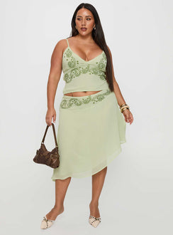 Pappilion Asymmetrical Midi Skirt Sage Curve