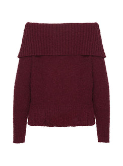 product Princess Polly Parkley Boucle Off The Shoulder Sweater Burgundy Long 