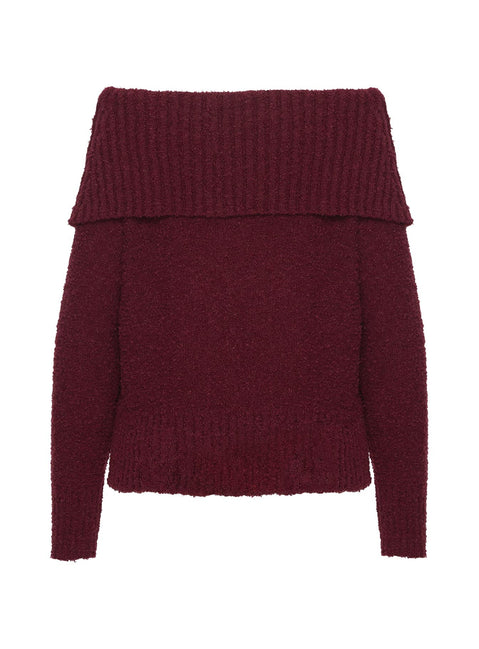 product Princess Polly Parkley Boucle Off The Shoulder Sweater Burgundy Long 