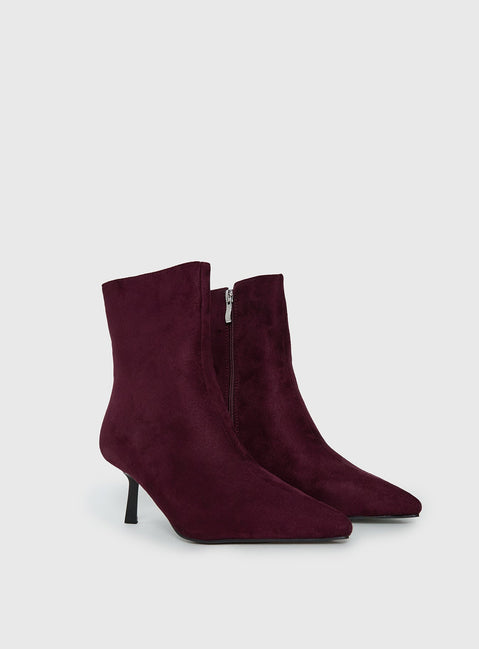 Serene Faux Suede Pointed Toe Ankle Boots Burgundy