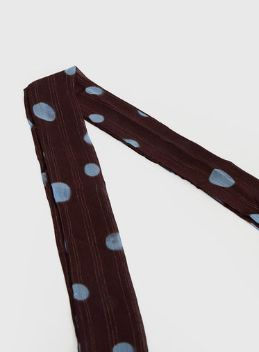 Velveta Skinny Scarf Brown / Blue Polka