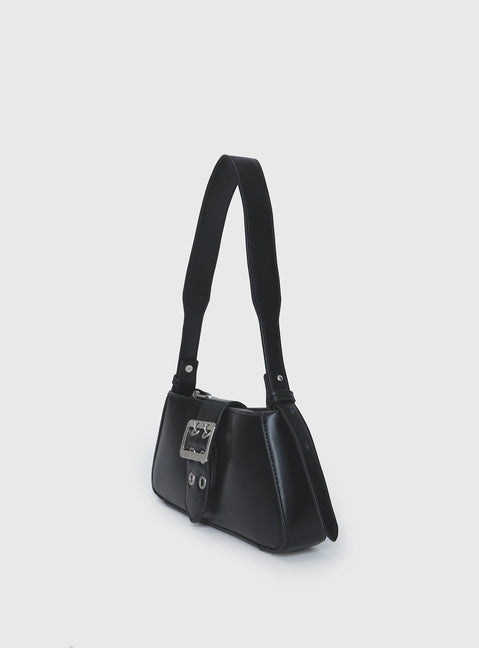 Shoulder bag Press button fastening, buckle detail, zip fastening, internal slip pocket, flat base, adjustable & removable strap