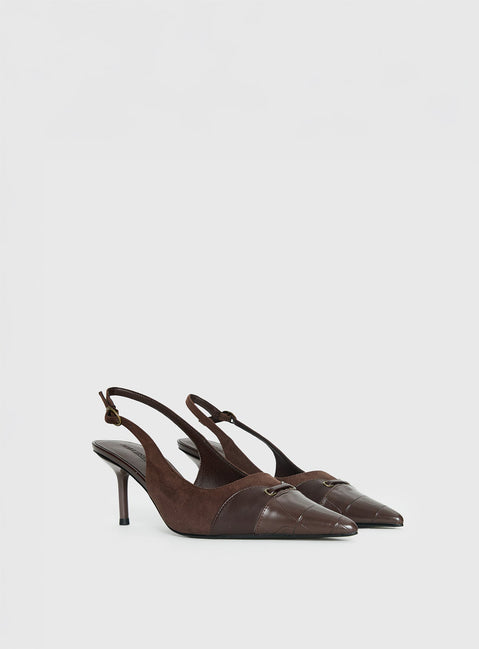 Tiptoe Slingback Heels Brown