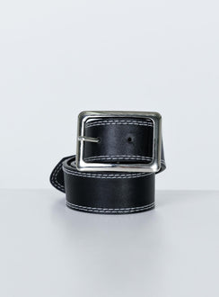 Waist belt Princess Polly Exclusive Contrast stitching Large rectangular buckle Silver toned hardware
