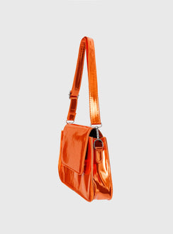 Faux leather shoulder bag, chrome  Removable and adjustable strap