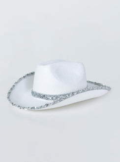 Cowboy hat 50% polyester 50% acrylic Faux felt material  Sequin rim & headband  Stiff curved brim  OSFM 