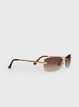 Sunglasses Frameless, brown-tinted lenses, slim silver-toned arms, silicone nose pads