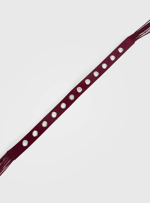 Maysie Faux Suede Tassel Belt Cherry