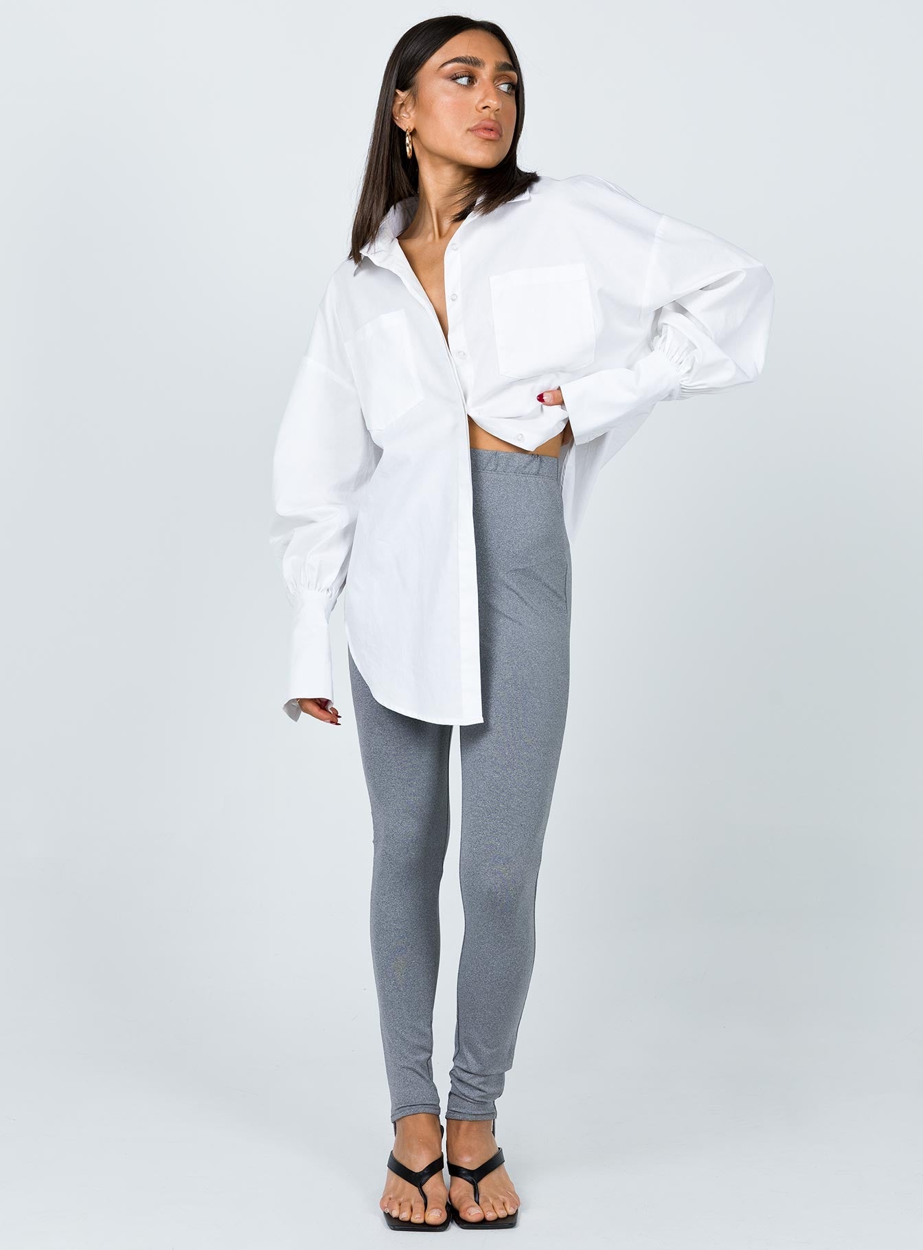 front view of model wearing Princess Polly Nolen Leggings Grey 